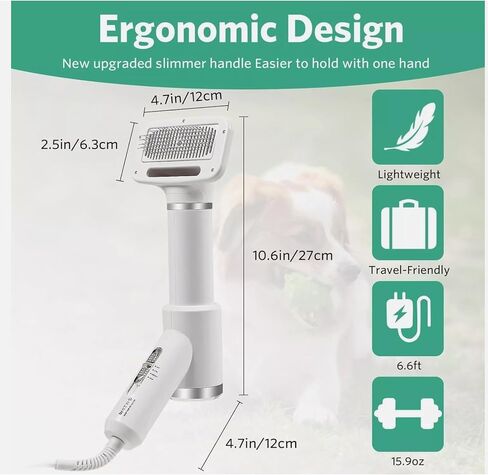 Pet Grooming, LIFEES pet hair dryers for dogs, 3-in-1 pet dog dryer quiet dog hair dryers and comb brush grooming, 300 Watts, Portable, Adjustable Temperature (Detachable - long) in Saudi Arabia