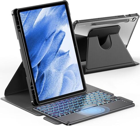 INFILAND for Samsung Galaxy Tab S9/S9 FE 5g Case with Keyboard [High Precision Trackpad & 7 Color Backlit & S Pen Holder], Detachable Wireless Keyboard Case with 360 Degree Rotating Stand, Light black in Saudi Arabia