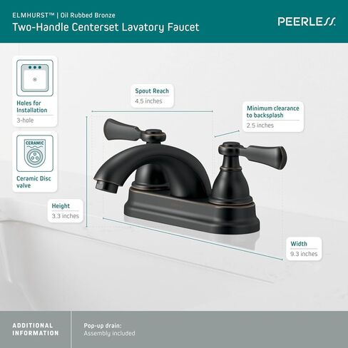 Peerless P2465LF Elmhurst Two-Handle Bath Faucet Centerset, Chrome in Saudi Arabia