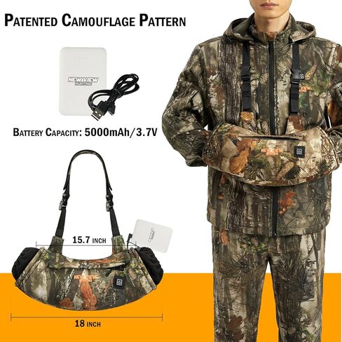 NEW VIEW كمامة يد للصيد مُدفأة، حقيبة مموهة لتدفئة اليد للطقس البارد، واقيات يد مع بطارية 5000 مللي أمبير في الساعة لحامل الأشجار وصيادي السرج in Kuwait