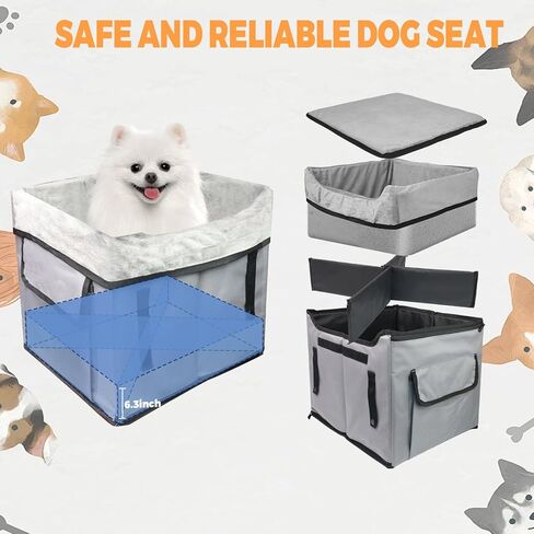 Eunice Small Dog Car Seat, Washable Detachable and Portable Dog Booster Car Seat with Clip-on Safety Leash, Puppy Car Seats with Storable Bottom Layer - Up to 25 lbs in Saudi Arabia
