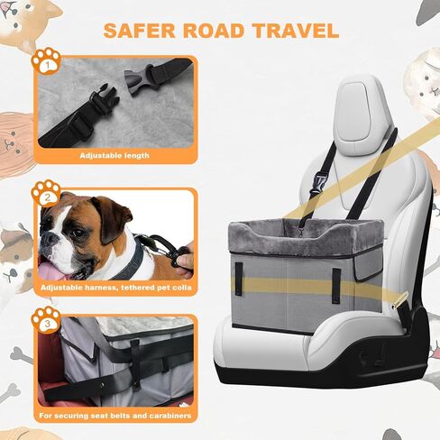 Eunice Small Dog Car Seat, Washable Detachable and Portable Dog Booster Car Seat with Clip-on Safety Leash, Puppy Car Seats with Storable Bottom Layer - Up to 25 lbs in Saudi Arabia
