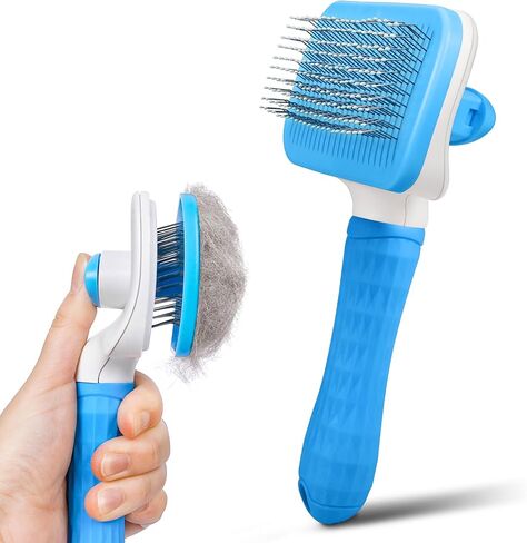 Dog & Cat Brush, Self Cleaning Slicker Brush for Pets, Dog Brush for Shedding Massaging and Grooming, Removes Loose Undercoat & Portable Comb for Long Short Haired Dogs Cats(Blue) in Saudi Arabia