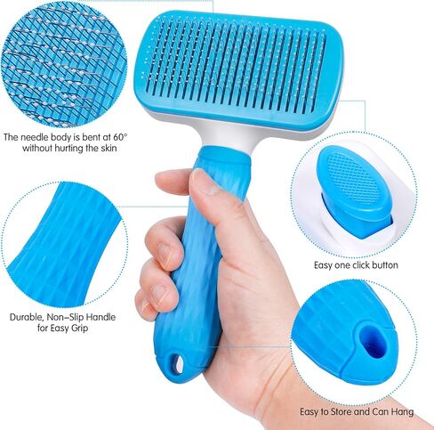 Dog & Cat Brush, Self Cleaning Slicker Brush for Pets, Dog Brush for Shedding Massaging and Grooming, Removes Loose Undercoat & Portable Comb for Long Short Haired Dogs Cats(Blue) in Saudi Arabia