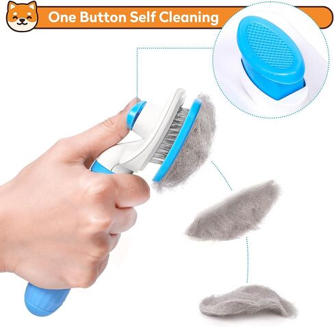 Dog & Cat Brush, Self Cleaning Slicker Brush for Pets, Dog Brush for Shedding Massaging and Grooming, Removes Loose Undercoat & Portable Comb for Long Short Haired Dogs Cats(Blue) in Saudi Arabia