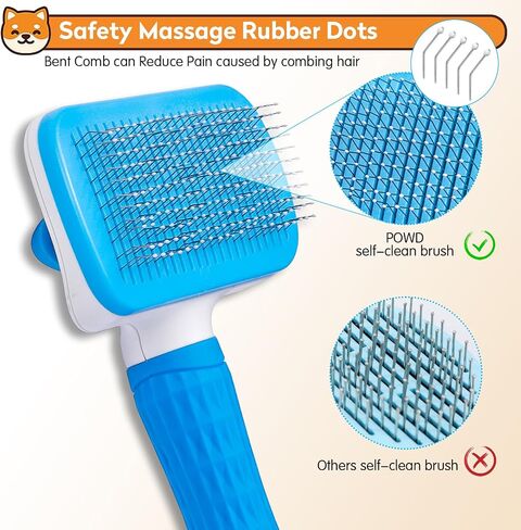 Dog & Cat Brush, Self Cleaning Slicker Brush for Pets, Dog Brush for Shedding Massaging and Grooming, Removes Loose Undercoat & Portable Comb for Long Short Haired Dogs Cats(Blue) in Saudi Arabia
