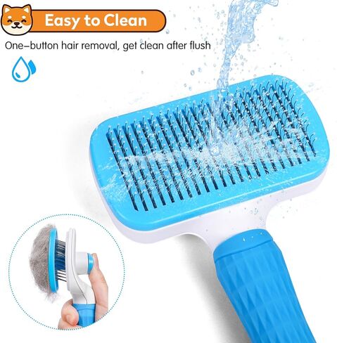 Dog & Cat Brush, Self Cleaning Slicker Brush for Pets, Dog Brush for Shedding Massaging and Grooming, Removes Loose Undercoat & Portable Comb for Long Short Haired Dogs Cats(Blue) in Saudi Arabia