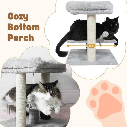 Cat Tree Tower with Feather Teasing Toy,Cat Scratching Post with Top Basket,Spacious Perches,Cat Self Groomer,Easy to Assemble in Kuwait