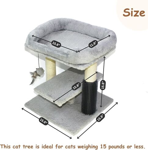 Cat Tree Tower with Feather Teasing Toy,Cat Scratching Post with Top Basket,Spacious Perches,Cat Self Groomer,Easy to Assemble in Kuwait