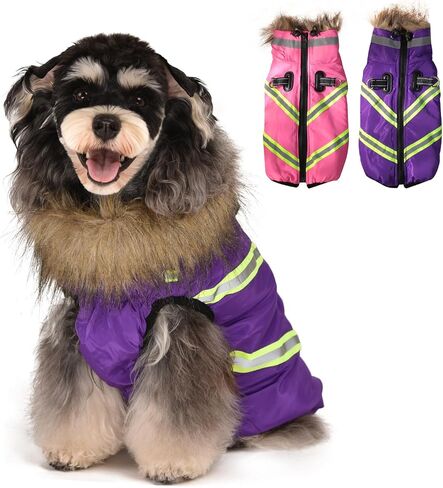Dog Winter Coat with Harness - Waterproof & Warm Dog Jackets - Dog Coats with Easy Zip-Up Design - Turtleneck Fleece Lined Dog Clothes - Reflective Dog Snowsuit Dog Vest for Medium Dogs Purple XL in Kuwait