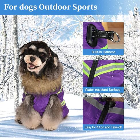 Dog Winter Coat with Harness - Waterproof & Warm Dog Jackets - Dog Coats with Easy Zip-Up Design - Turtleneck Fleece Lined Dog Clothes - Reflective Dog Snowsuit Dog Vest for Medium Dogs Purple XL in Kuwait
