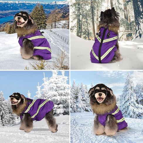 Dog Winter Coat with Harness - Waterproof & Warm Dog Jackets - Dog Coats with Easy Zip-Up Design - Turtleneck Fleece Lined Dog Clothes - Reflective Dog Snowsuit Dog Vest for Medium Dogs Purple XL in Kuwait