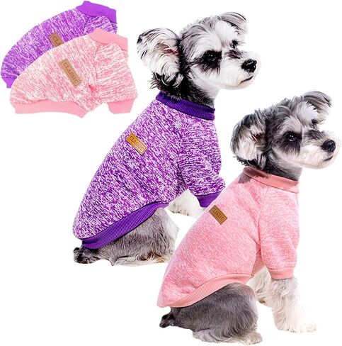 2 Pack Dog Sweaters for Small Dogs - Warm Winter Puppy Sweaters Cute Soft Dog Clothes Outfit Pet Costume for Boy Girl Doggie, Cat, Bulldog Pug Yorkie Kitten Chihuahua (Navy Blue, Grey, Large) in Saudi Arabia