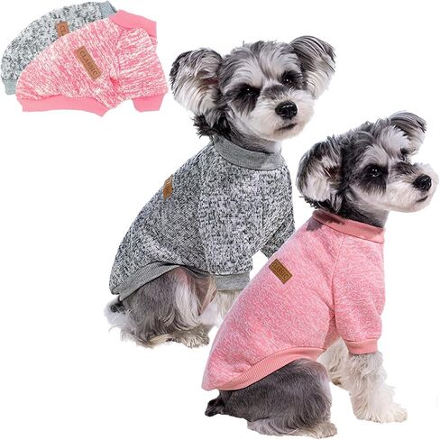 2 Pack Dog Sweaters for Small Dogs - Warm Winter Puppy Sweaters Cute Soft Dog Clothes Outfit Pet Costume for Boy Girl Doggie, Cat, Bulldog Pug Yorkie Kitten Chihuahua (Navy Blue, Grey, Large) in Saudi Arabia