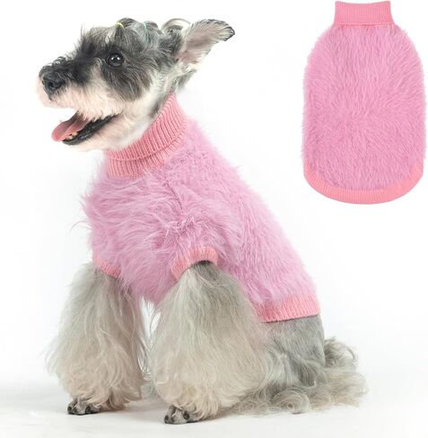 SCENEREAL Faux Fur Dog Sweaters for Small Medium Dogs, Super Soft Fall Fleece Dog Clothes Sweatshirt for Cold Weather, Turtleneck Plush Knitted Warm Winter Cold Weather Coat for Girls Boys in Kuwait