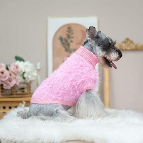 SCENEREAL Faux Fur Dog Sweaters for Small Medium Dogs, Super Soft Fall Fleece Dog Clothes Sweatshirt for Cold Weather, Turtleneck Plush Knitted Warm Winter Cold Weather Coat for Girls Boys in Kuwait