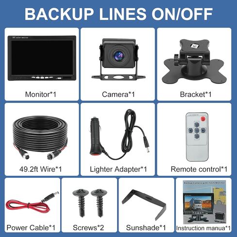 Kairiyard Backup Camera, 7 Inch HD 1080P Reverse Rear View Camera 150° Wide Angle DIY Grid Lines Wired Back up Camera System for Truck Car Trailer Camper Tractor in Saudi Arabia