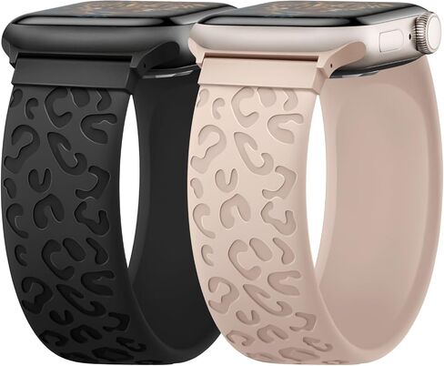 حلقة منفردة قابلة للتمدد متوافقة مع سوار ساعة Apple مقاس 40 مم 41 مم 38 مم 42 مم 44 مم 45 مم، نمط الفهد السيليكون المنقوش على شكل جلد الفهد in Saudi Arabia