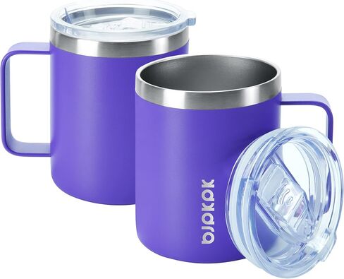 BJPKPK 2 pcs Insulated Coffee Mug, 14oz Insulated Coffee Mug with Lid,Stainless Steel Insulated Coffee Mug with Splash Proof Lid-Black in Saudi Arabia