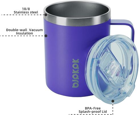 BJPKPK 2 pcs Insulated Coffee Mug, 14oz Insulated Coffee Mug with Lid,Stainless Steel Insulated Coffee Mug with Splash Proof Lid-Black in Saudi Arabia