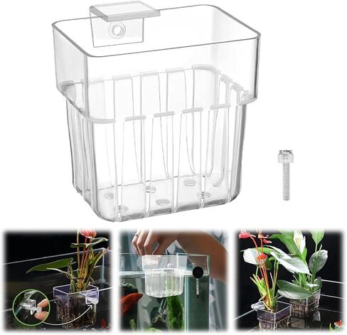 Aquarium Plant Holder, Aquatic Fish Tank Plant Holder with Hooks, Clear Aquatic Fishtank Planter Hanging Holder, Fish Tank Decorations Aquarium Decor in Saudi Arabia
