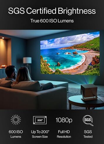 جهاز عرض Cube 600 Netflix، أصلي 1080 بكسل، جهاز عرض محمول مع واي فاي وبلوتوث، True 600 ISO Lumens، حامل انحراف قابل للتعديل 360 درجة، جهاز عرض خارجي تلقائي للفيديو in Saudi Arabia