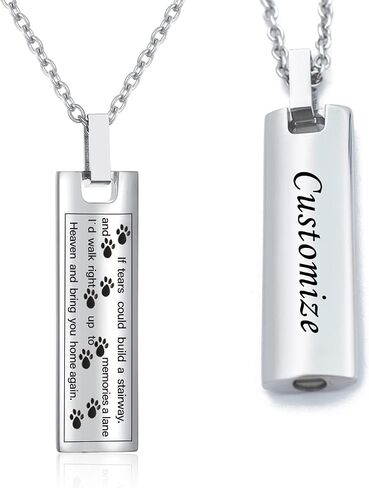 Pet Cremation Jewelry Urn Necklace for Ashes, Stainless Steel Rectangle Pet Paw Print Memorial Pendant for Dog Cat Ashes Keepsake Locket for Men Women in Saudi Arabia