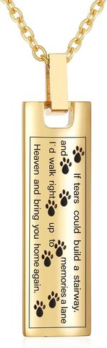 Pet Cremation Jewelry Urn Necklace for Ashes, Stainless Steel Rectangle Pet Paw Print Memorial Pendant for Dog Cat Ashes Keepsake Locket for Men Women in Saudi Arabia