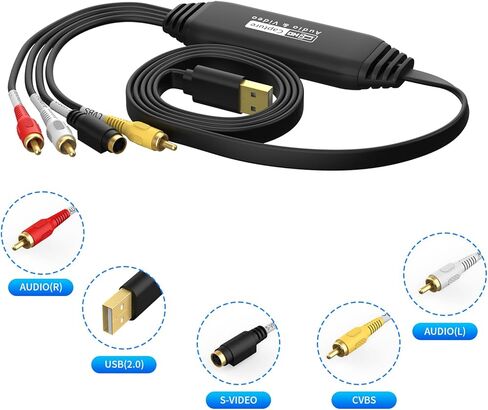 بطاقة التقاط فيديو USB، أداة تحويل الصوت والفيديو لـ RCA إلى USB لتحويل VHS Mini DV VCR Hi8 معدات DVD إلى محول رقمي للكمبيوتر الشخصي وكاميرا الفيديو ومشغل أشرطة التلفزيون in Kuwait