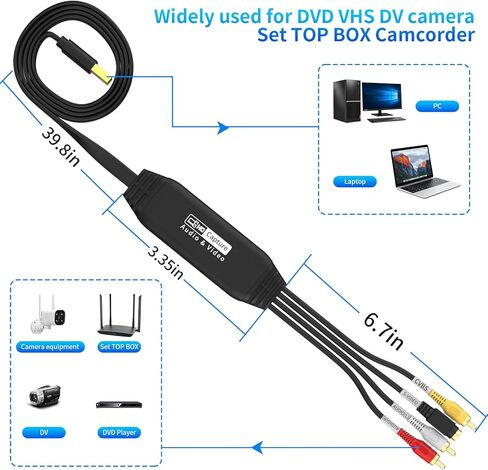 بطاقة التقاط فيديو USB، أداة تحويل الصوت والفيديو لـ RCA إلى USB لتحويل VHS Mini DV VCR Hi8 معدات DVD إلى محول رقمي للكمبيوتر الشخصي وكاميرا الفيديو ومشغل أشرطة التلفزيون in Kuwait