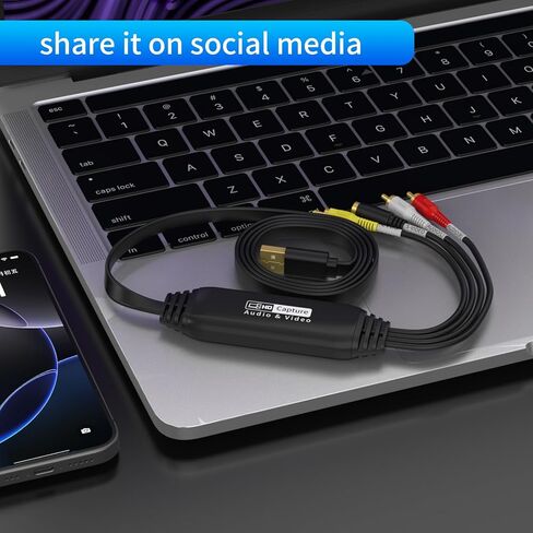 بطاقة التقاط فيديو USB، أداة تحويل الصوت والفيديو لـ RCA إلى USB لتحويل VHS Mini DV VCR Hi8 معدات DVD إلى محول رقمي للكمبيوتر الشخصي وكاميرا الفيديو ومشغل أشرطة التلفزيون in Kuwait