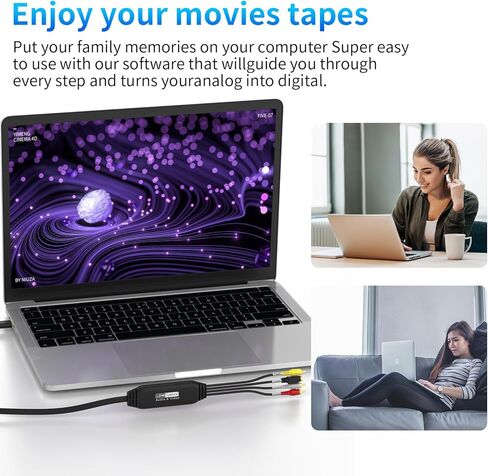 بطاقة التقاط فيديو USB، أداة تحويل الصوت والفيديو لـ RCA إلى USB لتحويل VHS Mini DV VCR Hi8 معدات DVD إلى محول رقمي للكمبيوتر الشخصي وكاميرا الفيديو ومشغل أشرطة التلفزيون in Kuwait