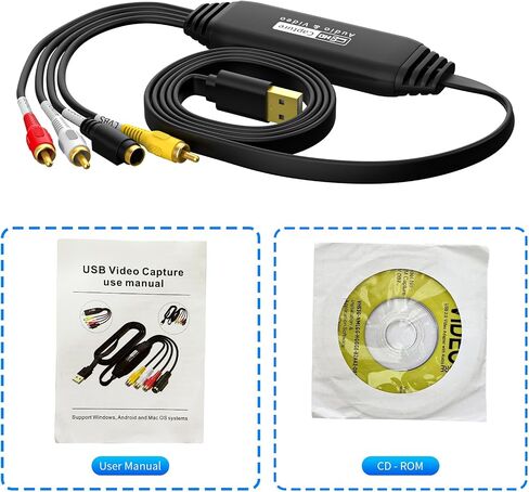 USB Video Capture Card, Audio Video Converter Grabber for RCA to USB-Convert VHS Mini DV VCR Hi8 DVD Equipment to Digital Converter for PC TV Tape Player Camcorder in Saudi Arabia