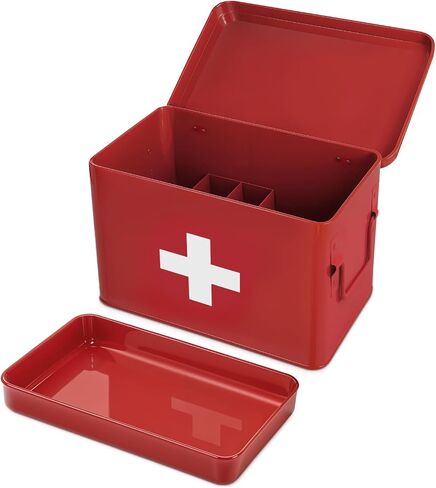 Plexon First Aid Supplies Bin, 8.5" Metal Medicine Storage Tin, First Aid Box Organizer, White First Aid Kit in Saudi Arabia
