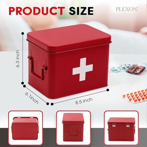 Plexon First Aid Supplies Bin, 8.5" Metal Medicine Storage Tin, First Aid Box Organizer, White First Aid Kit in Saudi Arabia