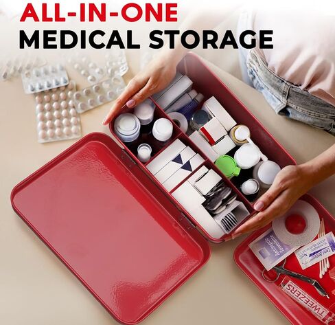 Plexon First Aid Supplies Bin, 8.5" Metal Medicine Storage Tin, First Aid Box Organizer, White First Aid Kit in Saudi Arabia