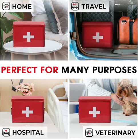 Plexon First Aid Supplies Bin, 8.5" Metal Medicine Storage Tin, First Aid Box Organizer, White First Aid Kit in Saudi Arabia