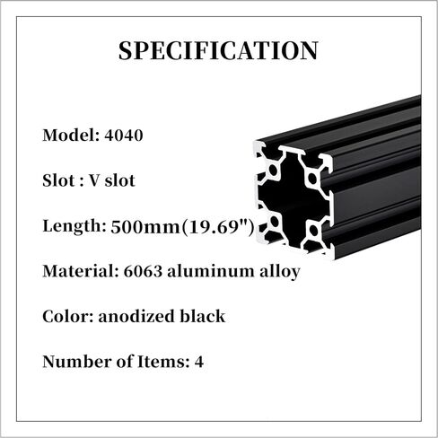 BELLA BAYS 4pcs 23.62 inch 600mm 4040 T Slot Aluminum Extrusion Profile European Standard Anodized Silver Extruded Linear Rail Guide Frame for 3D Printer Laser Engraving Machine CNC Workbench DIY in Saudi Arabia