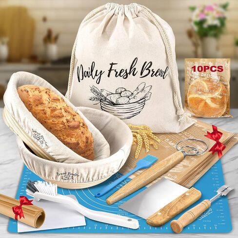 Banneton Bread Proofing Basket Set of 2,Sourdough Starter Kit,9" Round Basket,Sourdough Proofing Basket for Bread Making Kit,Bread Making Tools and Supplies,Gift for Bakers in Saudi Arabia
