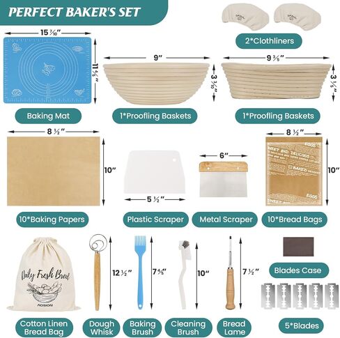 Banneton Bread Proofing Basket Set of 2,Sourdough Starter Kit,9" Round Basket,Sourdough Proofing Basket for Bread Making Kit,Bread Making Tools and Supplies,Gift for Bakers in Saudi Arabia