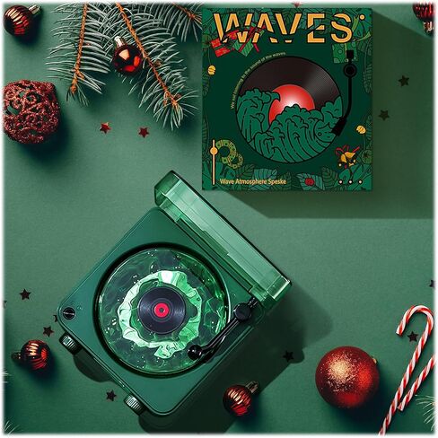 مشغل The Waves Vinyl مع ضوء تموج الماء، مكبر صوت بلوتوث من الفينيل، 2024 أربعة أوضاع جديدة لعيد الميلاد مشغل تسجيل فينيل لاسلكي عتيق لحفلات عيد الميلاد، غرفة النوم (عيد الميلاد الأخضر الداكن) in Kuwait
