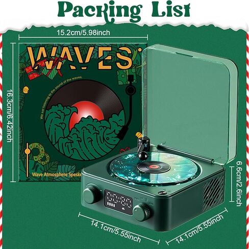مشغل The Waves Vinyl مع ضوء تموج الماء، مكبر صوت بلوتوث من الفينيل، 2024 أربعة أوضاع جديدة لعيد الميلاد مشغل تسجيل فينيل لاسلكي عتيق لحفلات عيد الميلاد، غرفة النوم (عيد الميلاد الأخضر الداكن) in Kuwait