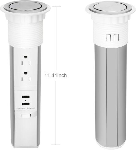 Pop up Outlet for Countertop, 3 AC Outlets & 2 USB-A, 3-1/4 Inch Silver in Kuwait