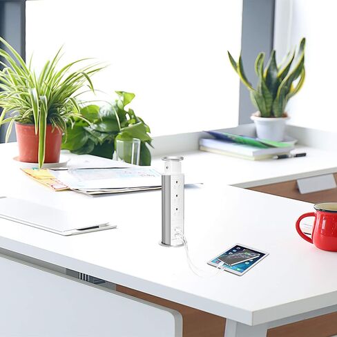 Pop up Outlet for Countertop, 3 AC Outlets & 2 USB-A, 3-1/4 Inch Silver in Kuwait