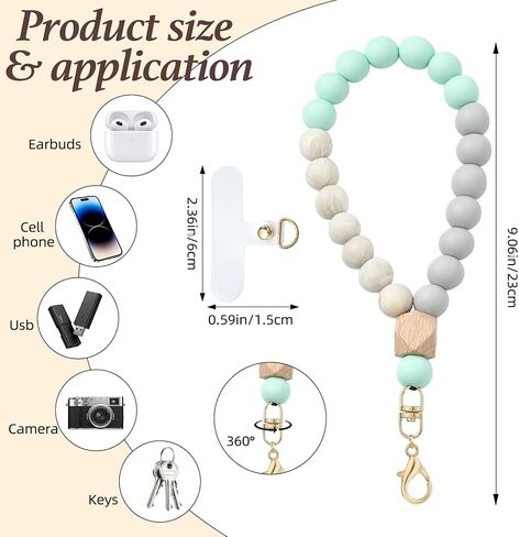 BEEFLYING Silicone Beaded Phone Wrist Strap, Cellphone Lanyard with Tether Tab, Elastic Hands-Free Wristlet Bracelet for Women, Mixed Colors 7 in Saudi Arabia