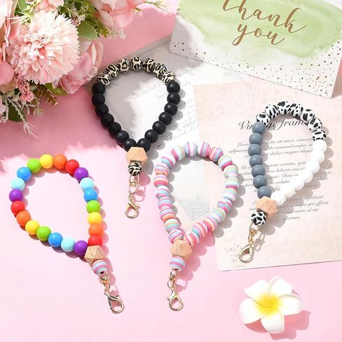 BEEFLYING Silicone Beaded Phone Wrist Strap, Cellphone Lanyard with Tether Tab, Elastic Hands-Free Wristlet Bracelet for Women, Mixed Colors 7 in Saudi Arabia