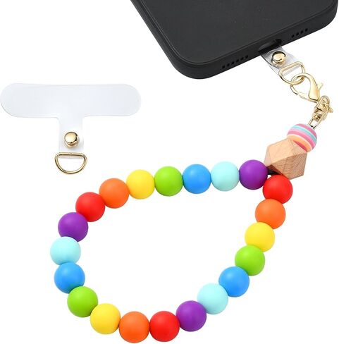 BEEFLYING Silicone Beaded Phone Wrist Strap, Cellphone Lanyard with Tether Tab, Elastic Hands-Free Wristlet Bracelet for Women, Mixed Colors 7 in Saudi Arabia