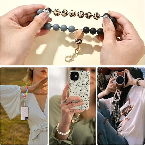 BEEFLYING Silicone Beaded Phone Wrist Strap, Cellphone Lanyard with Tether Tab, Elastic Hands-Free Wristlet Bracelet for Women, Mixed Colors 7 in Saudi Arabia