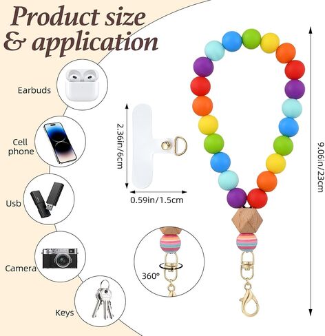 BEEFLYING Silicone Beaded Phone Wrist Strap, Cellphone Lanyard with Tether Tab, Elastic Hands-Free Wristlet Bracelet for Women, Mixed Colors 7 in Saudi Arabia