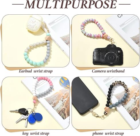 BEEFLYING Silicone Beaded Phone Wrist Strap, Cellphone Lanyard with Tether Tab, Elastic Hands-Free Wristlet Bracelet for Women, Mixed Colors 7 in Saudi Arabia